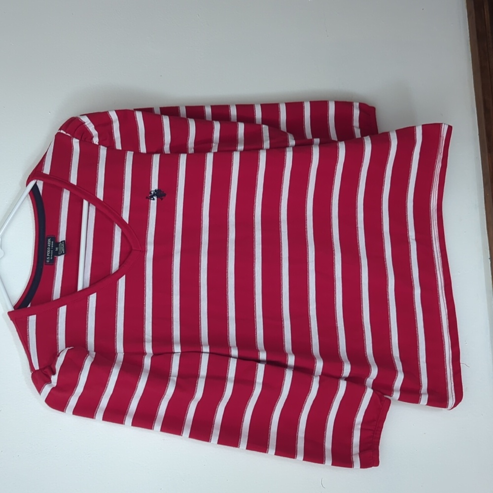 U.S. Polo Assn. Red and White Striped 3/4 Sleeve Top